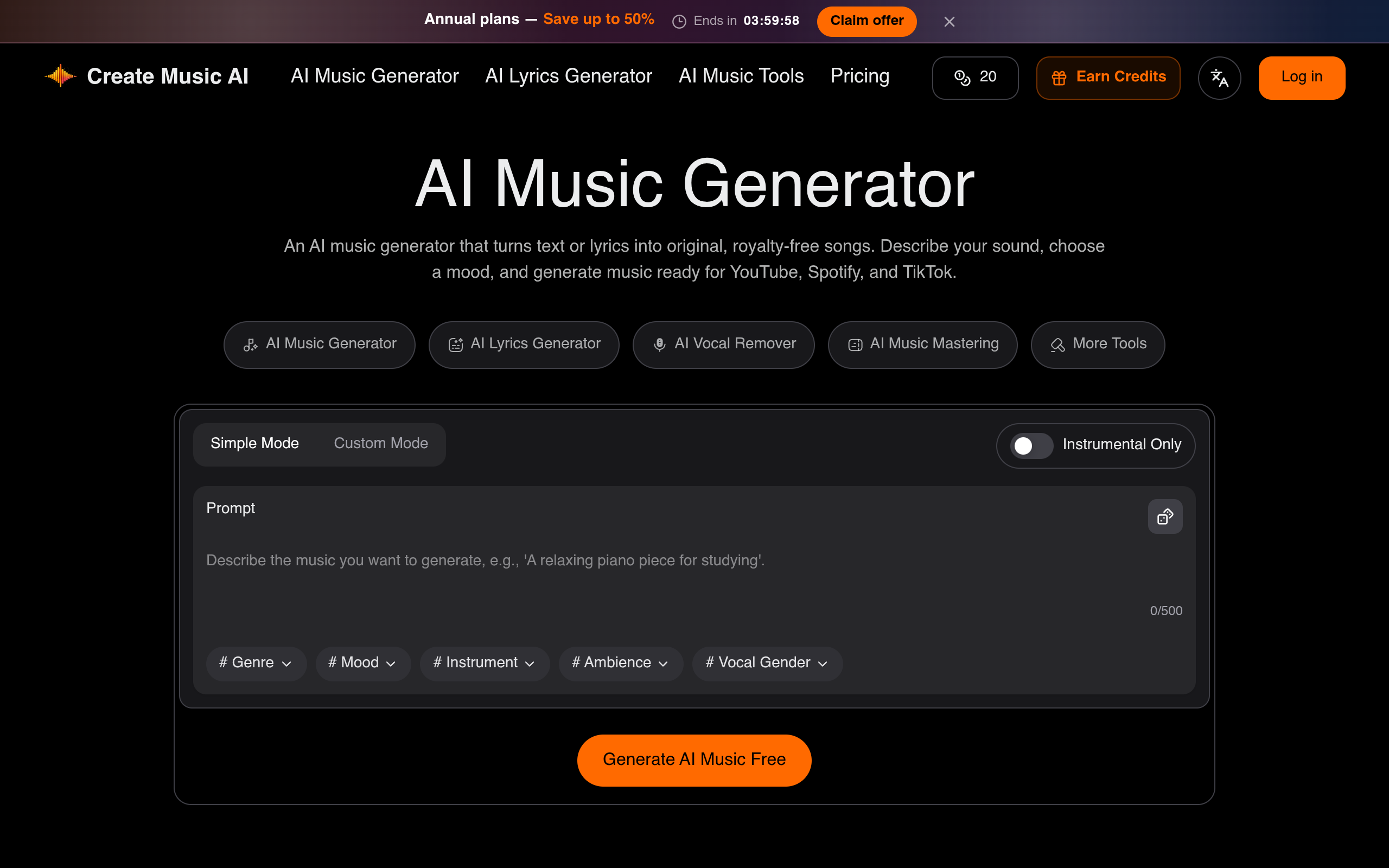 screenshot of CreateMusic AI
