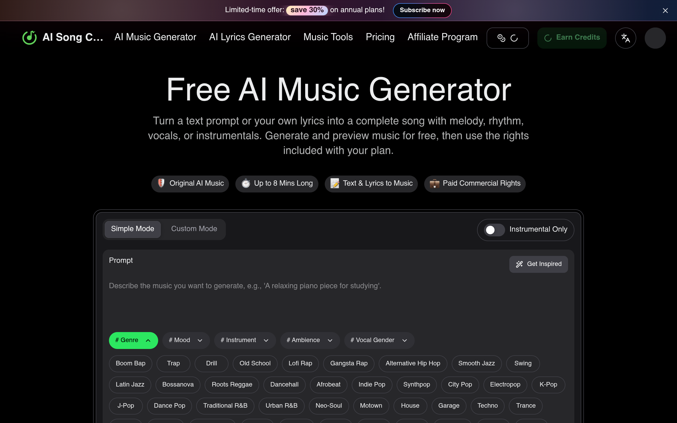 screenshot of AI Song Creator