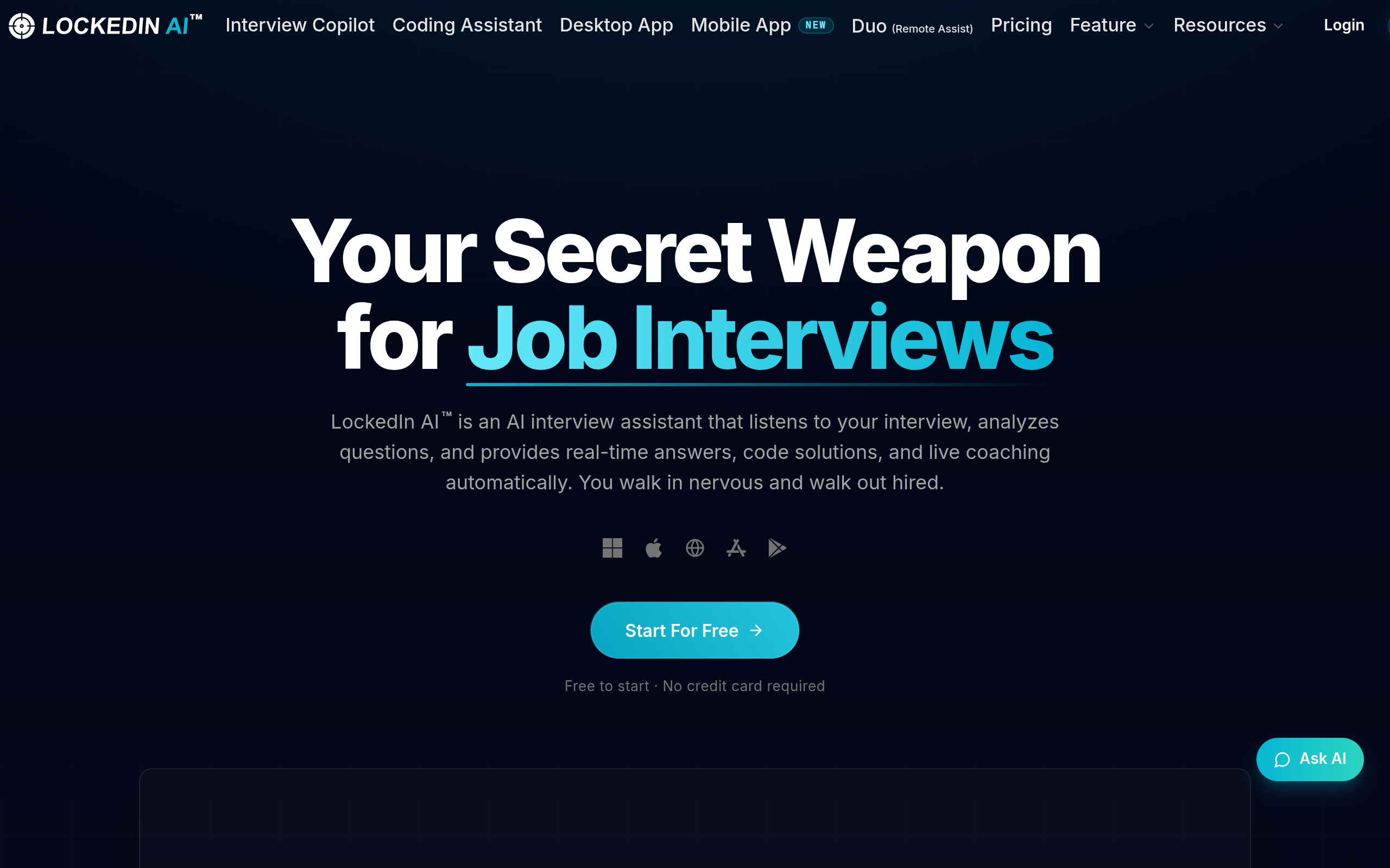 screenshot of LockedIn AI