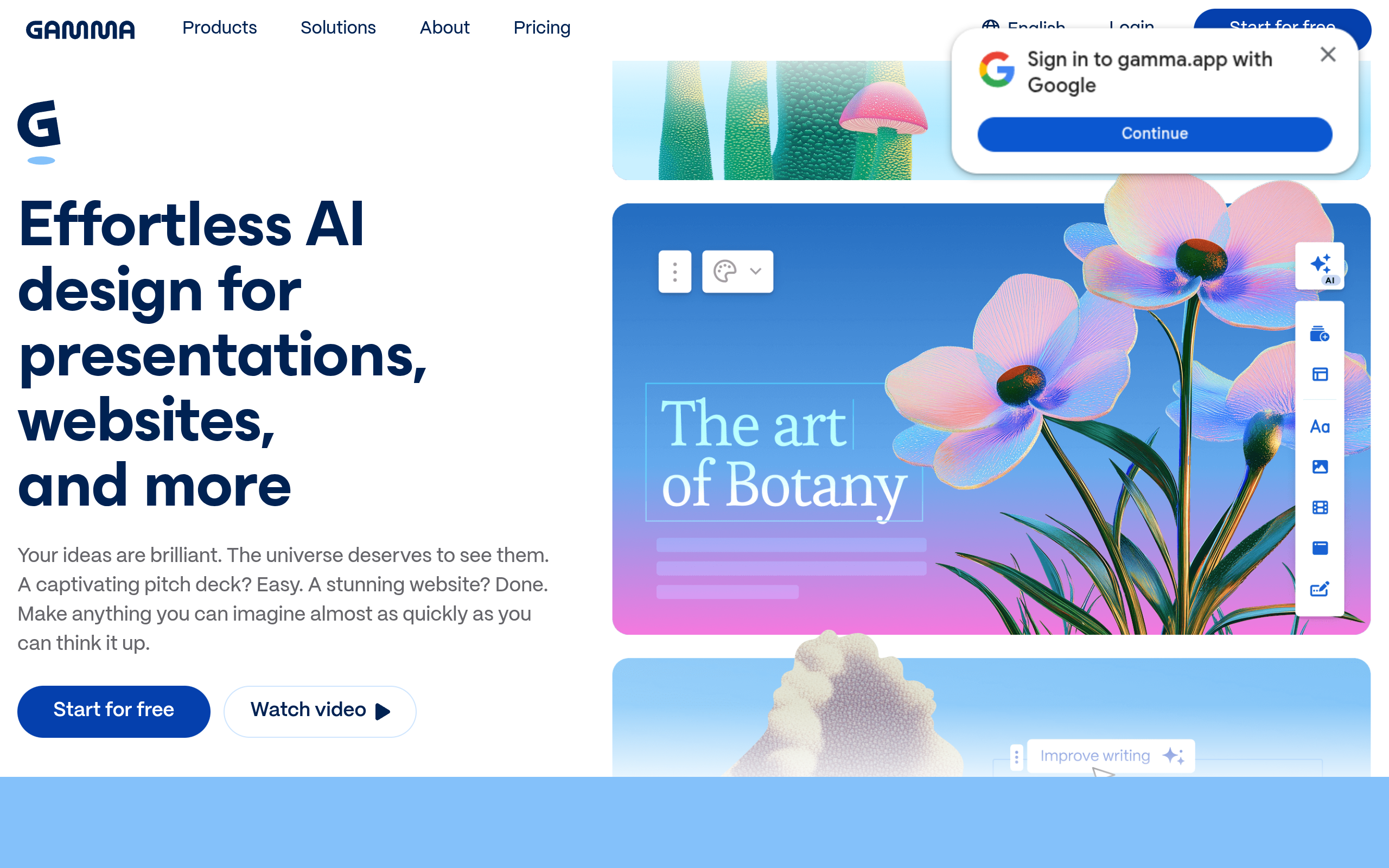 screenshot of Gamma AI
