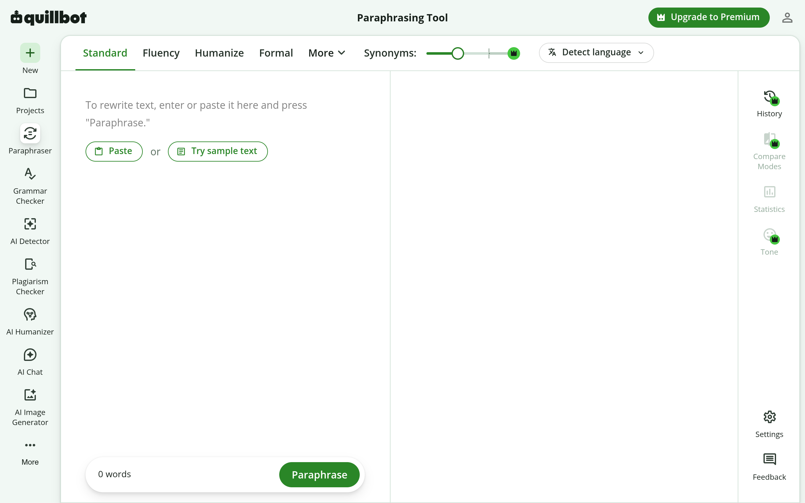 screenshot of Quillbot Paraphraser