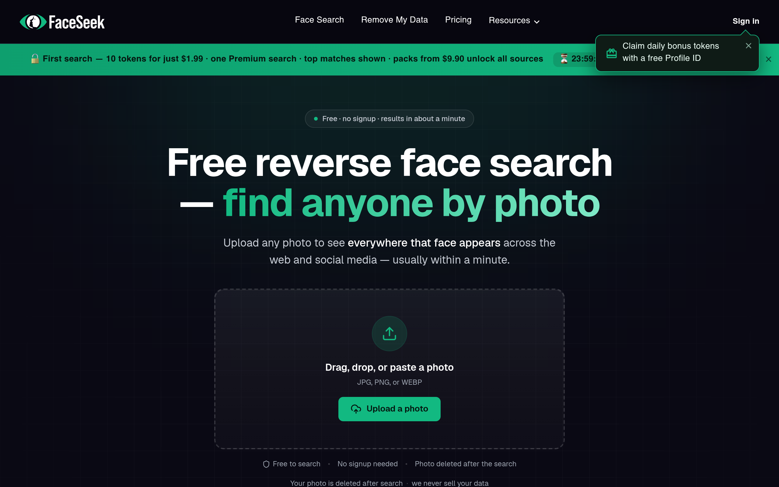 screenshot of FaceSeek - AI Face Search